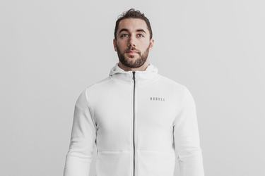 Nobull Performance Zip-up Men's Hoodie White | Australia (GZ3427)